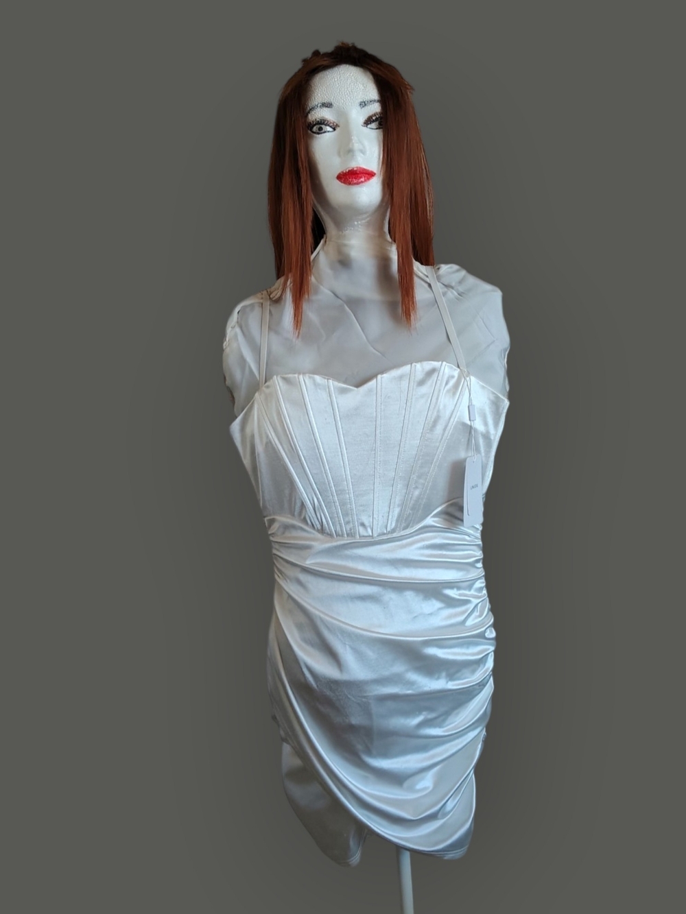 LINJOU Satin Ivory Corset Halter Dress Sweetheart Neckline Women's Medium - Picture 9 of 9